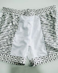 Designer Men’s Resort Wear, Swim Shorts & Luxury Swimwear Accessories | Riviera Bathers | Swim Trunks | Pacha | Cream with Black Geometric Squares | No Mesh Liner