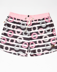 Designer Men’s Resort Wear, Swim Shorts & Luxury Swimwear Accessories | Riviera Bathers | Swim Trunks | Palm Bay | Pink, Black, and White Circles and Stripes