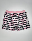 Designer Men’s Resort Wear, Swim Shorts & Luxury Swimwear Accessories | Riviera Bathers | Swim Trunks | Palm Bay | Pink, Black, and White Circles and Stripes