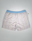 Designer Men’s Resort Wear, Swim Shorts & Luxury Swimwear Accessories | Riviera Bathers | Swim Trunks | Amalfi | Blue, Pink, and Yellow Pastel Stripes