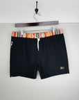 Designer Men’s Resort Wear, Swim Shorts & Luxury Swimwear Accessories | Riviera Bathers | Swim Trunks | Cafe Racer | Black With Multi Color Waistband