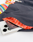 Designer Men’s Resort Wear, Swim Shorts & Luxury Swimwear Accessories | Riviera Bathers | Swim Trunks | Cafe Racer | Black With Multi Color Waistband | Hidden Zipper Pocket