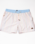 Designer Men’s Resort Wear, Swim Shorts & Luxury Swimwear Accessories | Riviera Bathers | Swim Trunks | Amalfi | Blue, Pink, and Yellow Pastel Stripes
