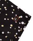 Designer Men’s Resort Wear, Swim Shorts & Luxury Swimwear Accessories | Riviera Bathers | Swim Trunks | Perlage | Black, Pink, and Gold Champagne Bubbles | Drawcord, Metal Cord Accessories  