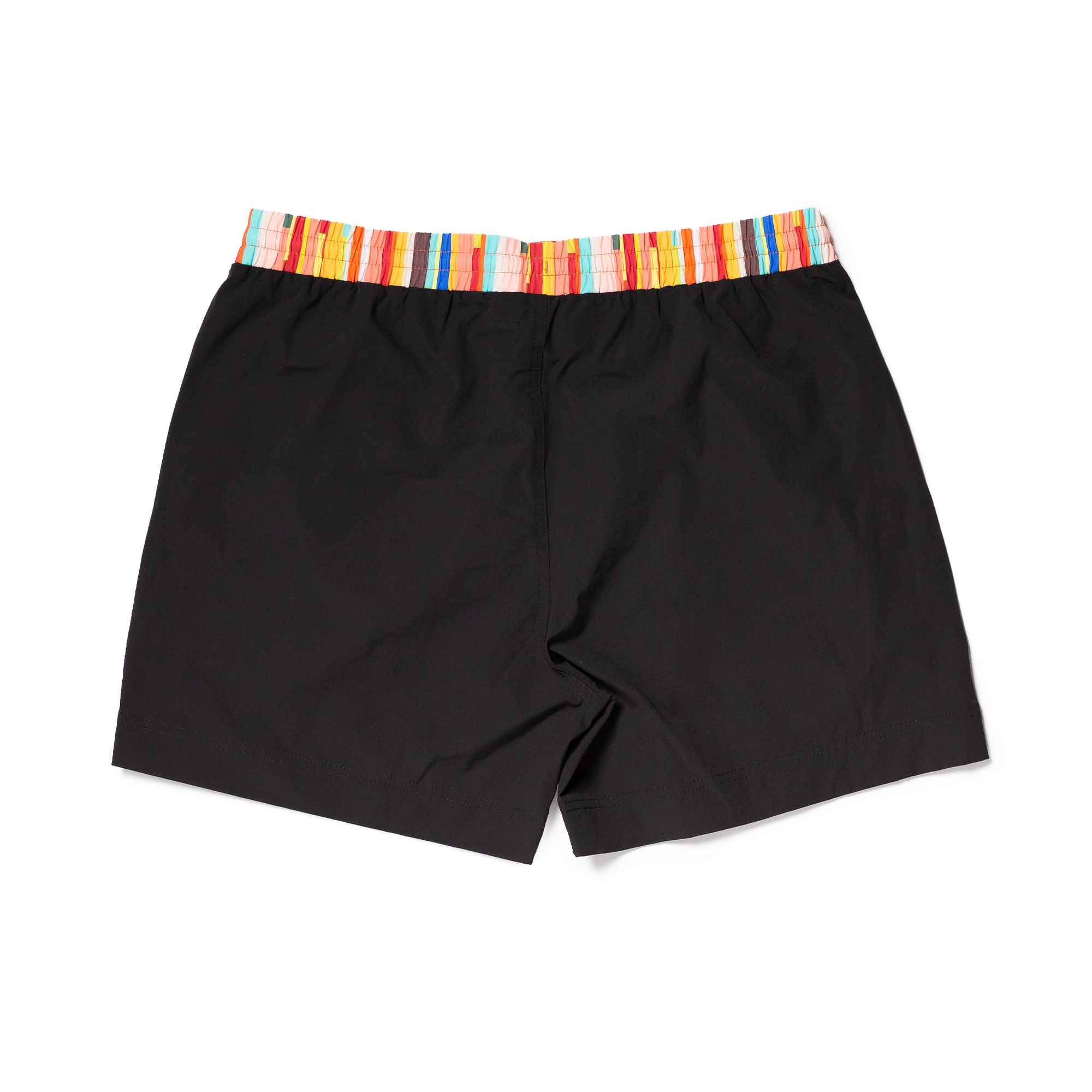 Designer Men’s Resort Wear, Swim Shorts &amp; Luxury Swimwear Accessories | Riviera Bathers | Swim Trunks | Cafe Racer | Black With Multi Color Waistband | Drawcord | Metal Accessories 